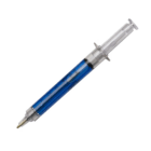 Logo Printed Novelty Syringe Pens with blue ink, ideal for medical-themed promotions.