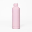 A plain, matte pink water bottle standing upright on a white background.