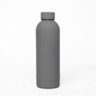 A plain, matte gray water bottle standing upright on a white background.