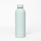 A light blue reusable water bottle with a screw-on lid on a white background.