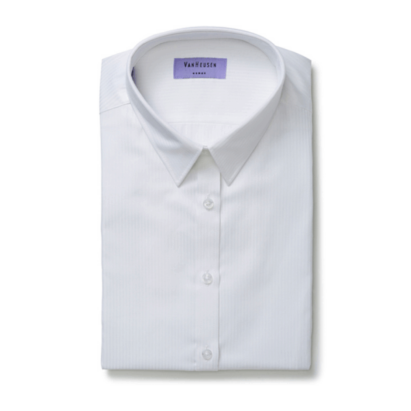 Folded Van Heusen womens self stripe blouse with three quarter sleeves and pointed collar.