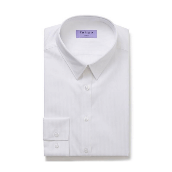 Folded Van Heusen Womens Classic Fit Shirt Mini Herringbone with long sleeves and collar.
