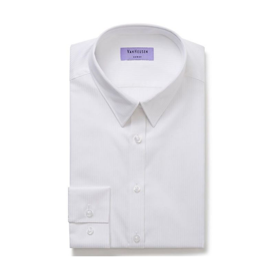 Folded Van Heusen Womens Classic Fit Shirt Mini Herringbone with long sleeves and collar.