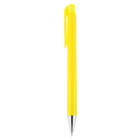 Yellow Saturn Event Branded Pen with silver tip and pocket clip on a white background.