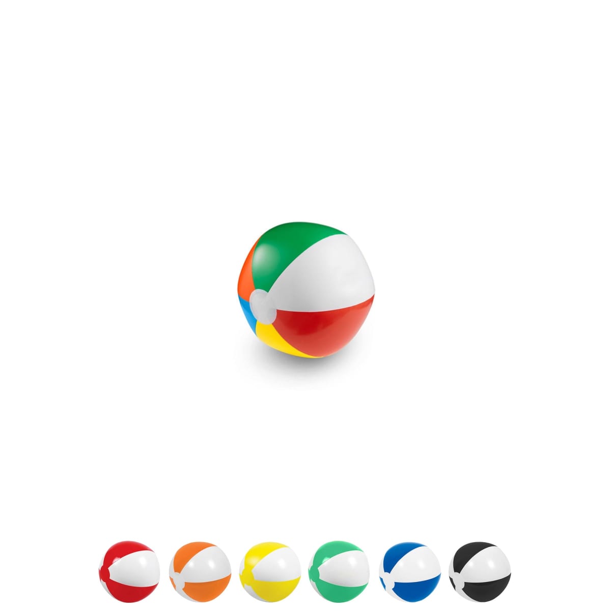 Collage of colorful, inflatable beach balls on a white background.