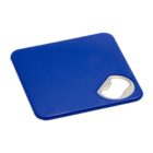 Blue square bottle opener with a metal cutout on one corner.