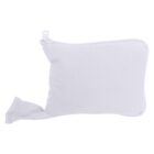 A small, plain white pouch with a zipper on top is seen against a white background. The zipper pull is visible, and the pouch appears to be fabric with a simple, minimalist design.