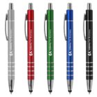 Five pens in silver, red, green, blue, and black with Udemy for Business printed on them.