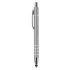 Silver retractable ballpoint pen with a clip and grip, shown on a white background.