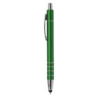 Green retractable pen with silver accents and a pocket clip, photographed on a white background.