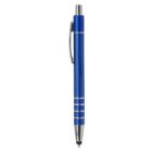 Blue retractable pen with silver accents and a clip, shown vertically on a white background.