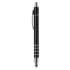 Black and silver retractable ballpoint pen with a clip, shown on a white background.