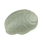 A green soap bar shaped like a human brain, showcasing detailed ridges and grooves on a white background.