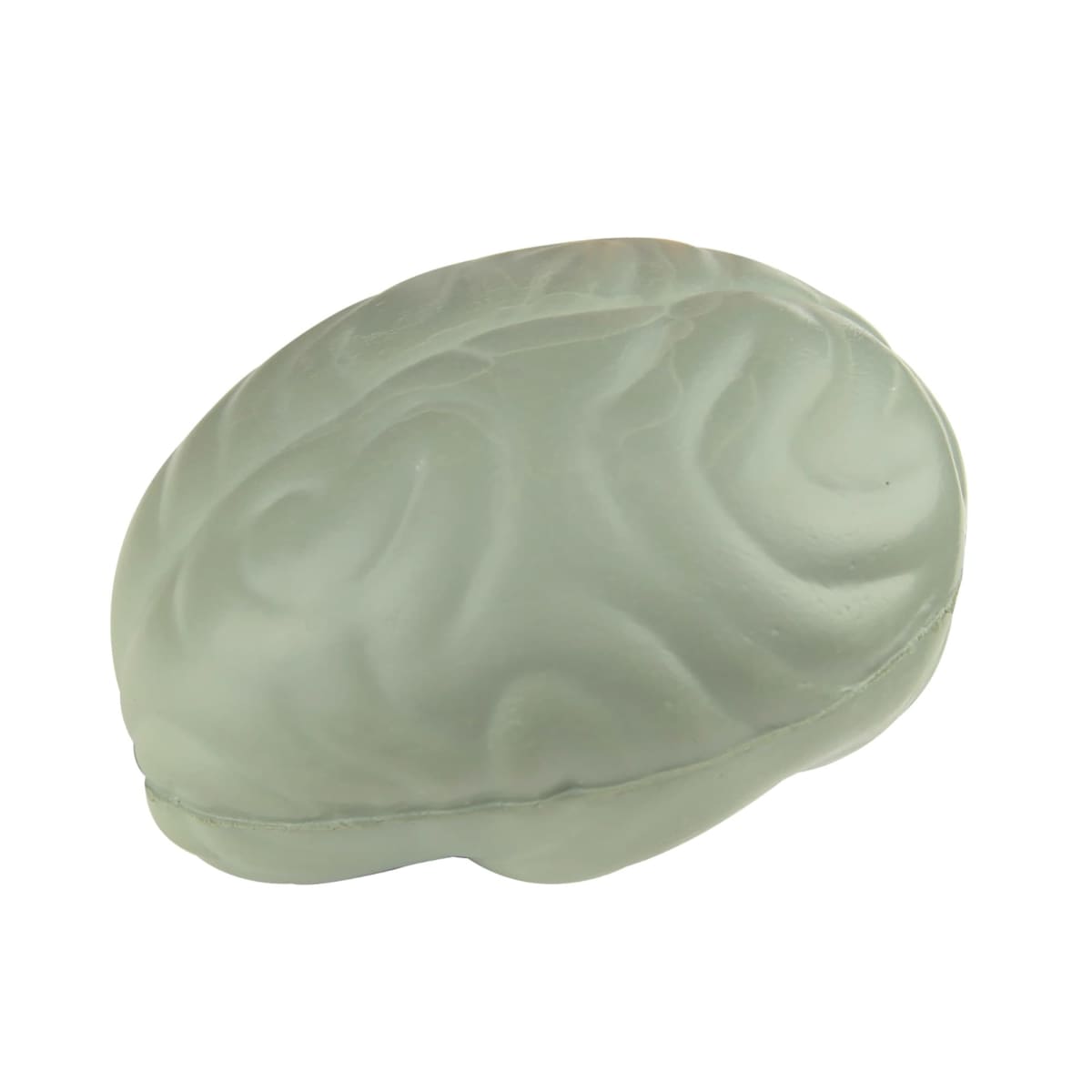 A green soap bar shaped like a human brain, showcasing detailed ridges and grooves on a white background.