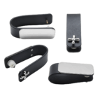 Four black leather money clips with studs, styled to match Aquitaine Branded Leather Key Holders.