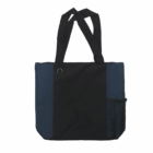 Best Selling Nylon Shopping Tote in black/navy with two handles and mesh side pocket.