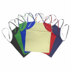 Five Cotton Drill Aprons with logo branding are fanned out on a white background.