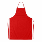 Bright red Cotton Drill Aprons With Logo Branding, featuring a front pocket for customization.