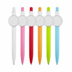 Six Event Branded Pens With Badge Button in white, pink, red, orange, green, and blue.