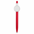 Event Branded Pens With Badge Button, white circular top, viewed from above on white background.