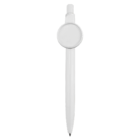 Event Branded Pens With Badge Button: White ballpoint pen with round badge area, ideal for events.