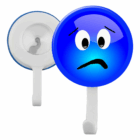 Two wall hooks in the style of Full Colour Logo Button Badge Hangers with emoji faces.