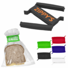 Logo Decorated Double Food Clips seal bread bags, each labeled Zippys on top.