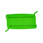 Logo Decorated Double Food Clips: bright green plastic slicer with curved handles, top view.