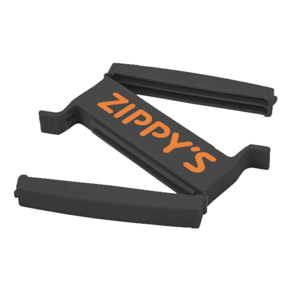 Logo Decorated Double Food Clips with ZIPPYS in orange at the center.