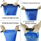 Hands showing how to seal Logo Imprinted Keep Dry Bags in four illustrated steps with text.