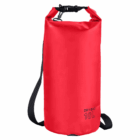 A red 10L Logo Imprinted Keep Dry Bag with black strap and custom logo buckle closure.