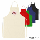 Set of 5 Mini Kids Promotional Cotton Aprons, cute chef design, for ages 4-7.