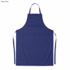 Mini Kids Promotional Cotton Aprons in navy blue with two pockets and neck and waist ties.