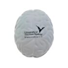 A white brain stress ball with the University of Western Sydney logo and the slogan Bringing knowledge to life printed on it.