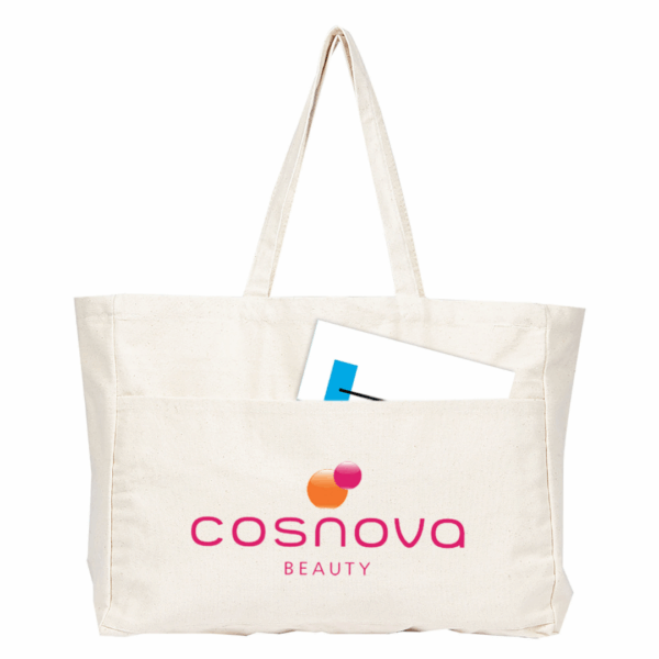 Super Shopper Bags Logo Decorated, with cosnova BEAUTY logo and front pocket folder.