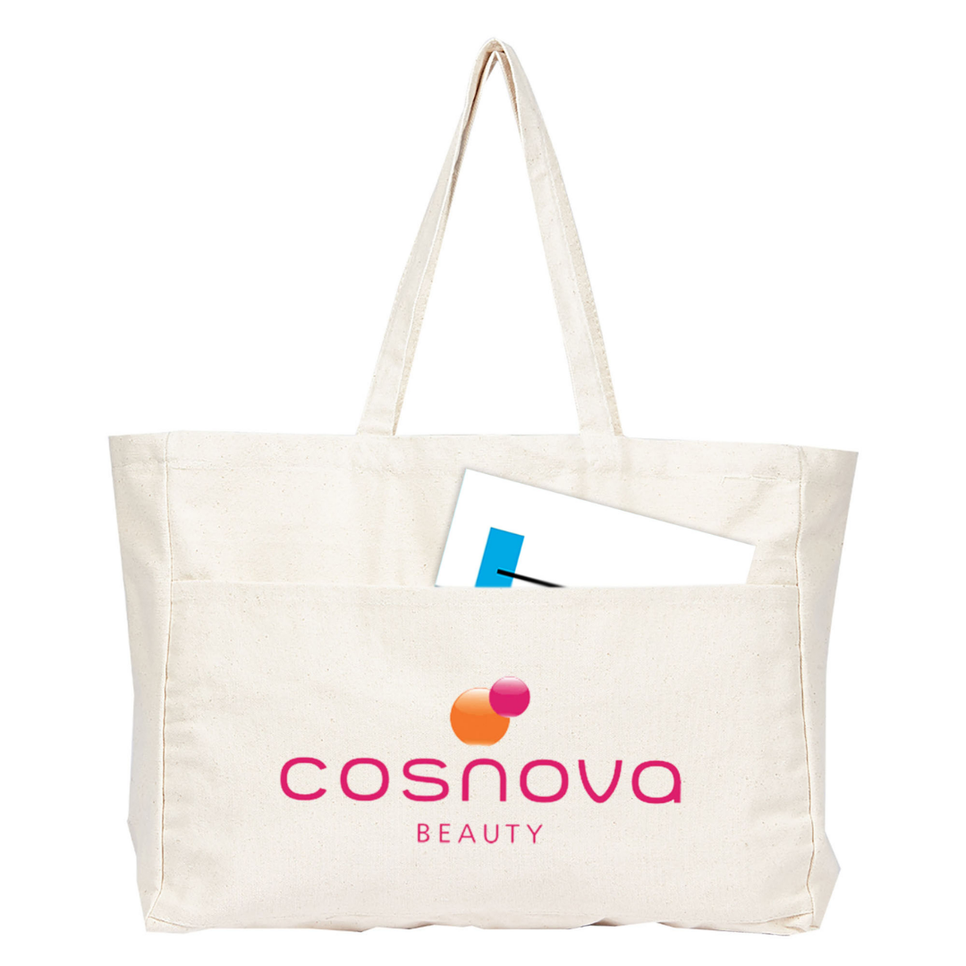 Super Shopper Bags Logo Decorated, with cosnova BEAUTY logo and front pocket folder.
