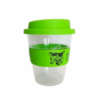 350ml Clear Promotional Tritan Carry Cup with green lid, two goats on reusable design.