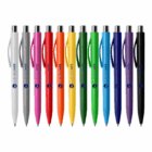 Bulk Branded European Style Pens, pack of 12 assorted colors displayed on white background.