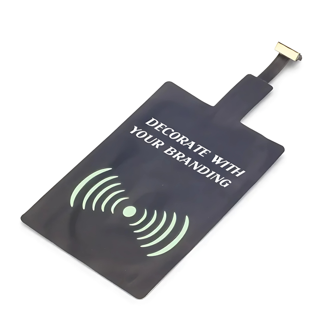Black tag featuring Customised Smartphone Wireless Charge Receiver and a charger icon.