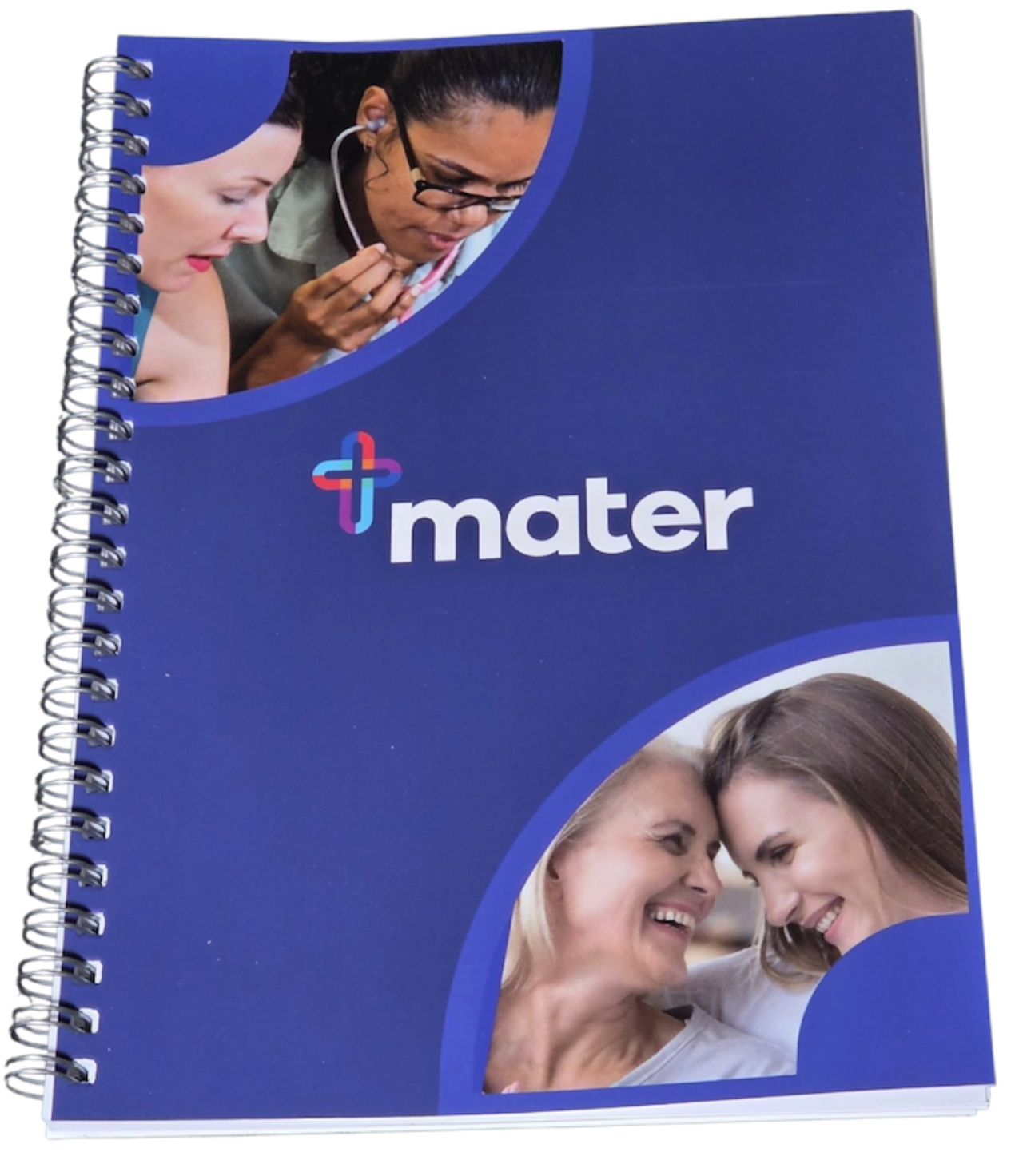 blue notebook with graphics