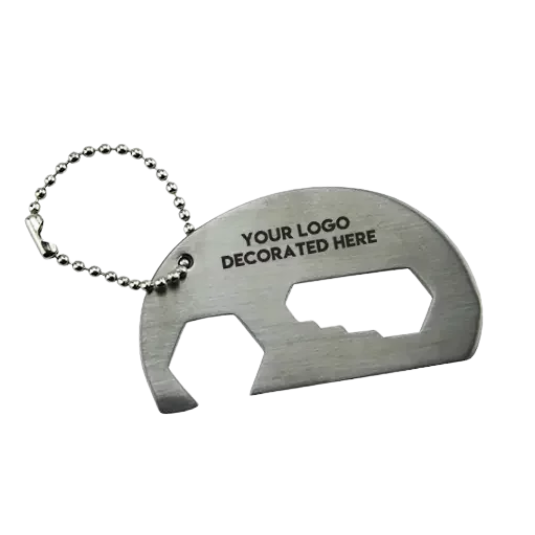 5 in 1 Multitool Keyring with bottle opener, engraved with Your Logo Decorated Here.