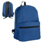 Blue backpack with black zippers, shown from the front and back on a white background.