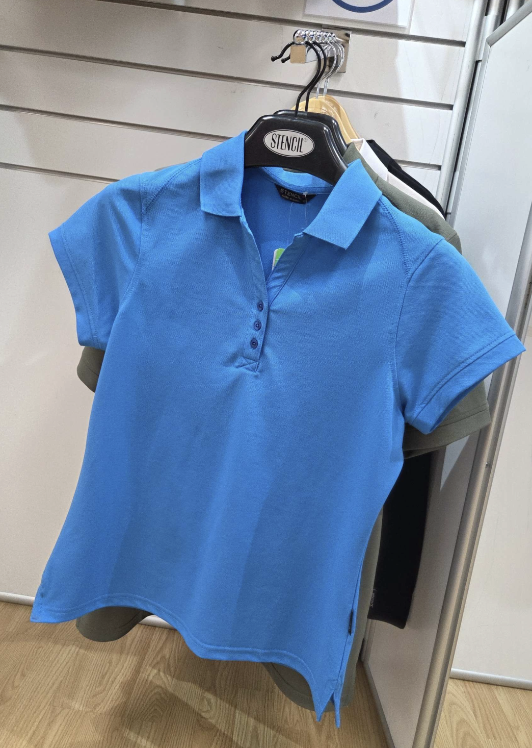 blue polo shirt