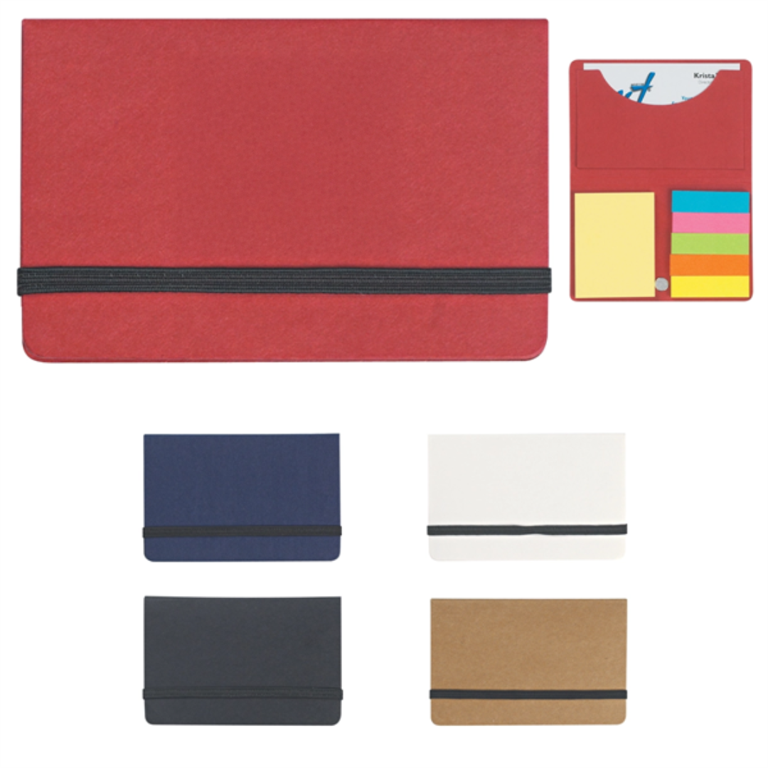 Business Card Case and Sticky Note Sets, one open to show sticky notes and card slots inside.