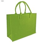 A lime green tote bag with sturdy handles. The bag is made from a textured fabric, with visible stitching along the edges and at the handle attachments.