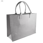 A plain grey tote bag with a rectangular shape and two handles. The bag has a simple, minimalist design and appears to be made of a sturdy material. The background is white.