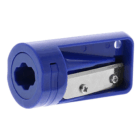 Promotional Sharpener for Carpenters Pencils with exposed metal blade and pencil sharpener.