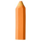An orange pencil-shaped eraser with a flat bottom and pointed top, resembling the appearance of a sharpened pencil on a white background.