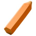 An eraser shaped like a pencil, colored in orange with a beige tip. The eraser has an elongated, hexagonal body and is angled to show its three-dimensional shape.