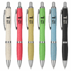 Set of six Recycled Wheat Stalk Pens Bulk Branded, assorted colors, LIFE INC. L on barrel.